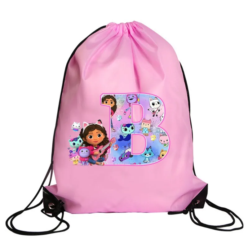 Gabby Dollhouse Drawstring Bag Girls Polyester Storage Bag Cute Anime Figure Backpackable Travel Bags Outdoor Hiking Bags Gift