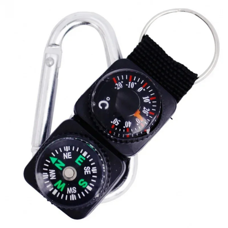 

2pc Mini Keychain Multifunction Camping Compass Thermometer Outdoor Climbing Temperature Tester Helping Survival Device