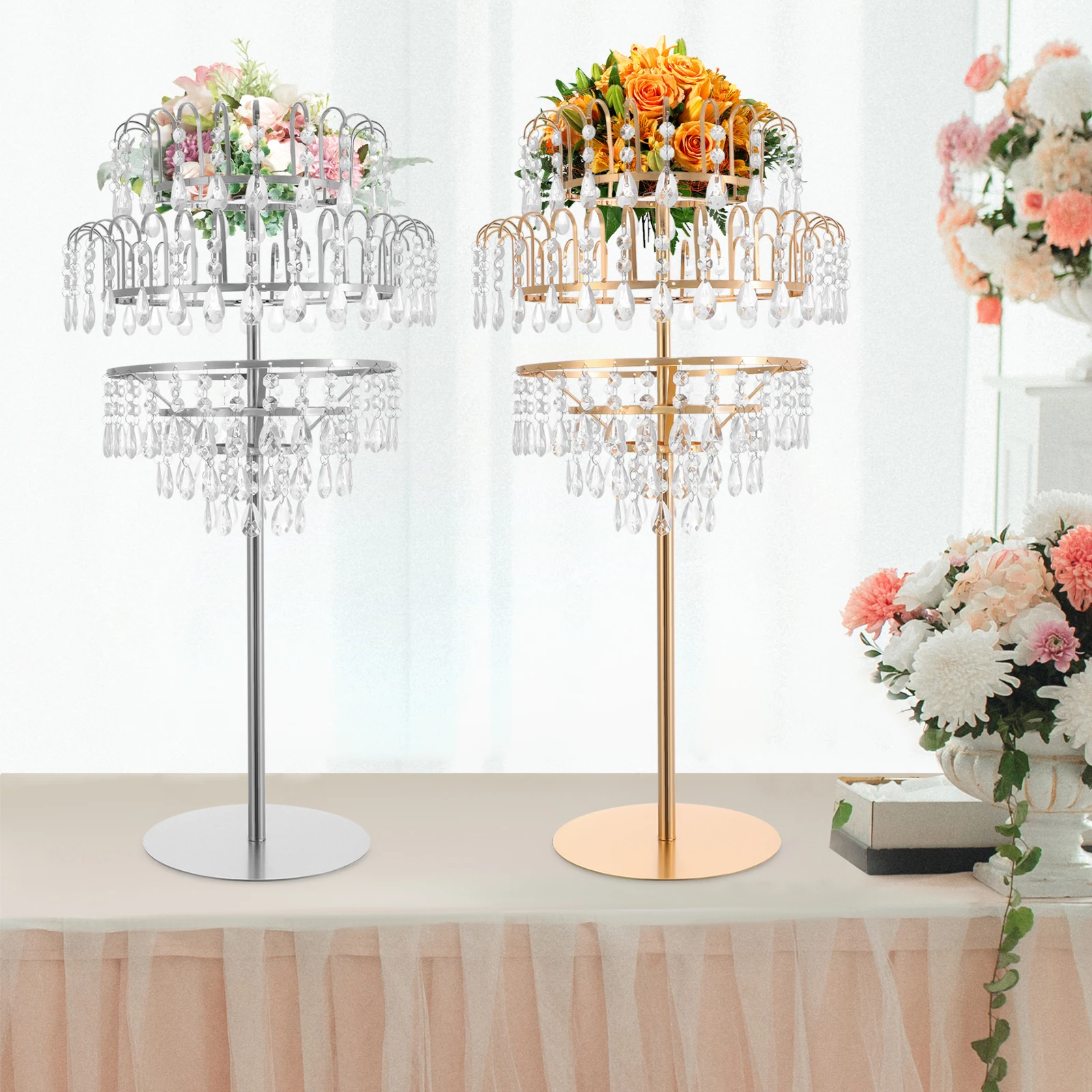 

Silver/Gold Wedding Crystal Flower Stand Luxury Flower Rack Floral Holder Decoration 5 Tiers for Wedding, Parties