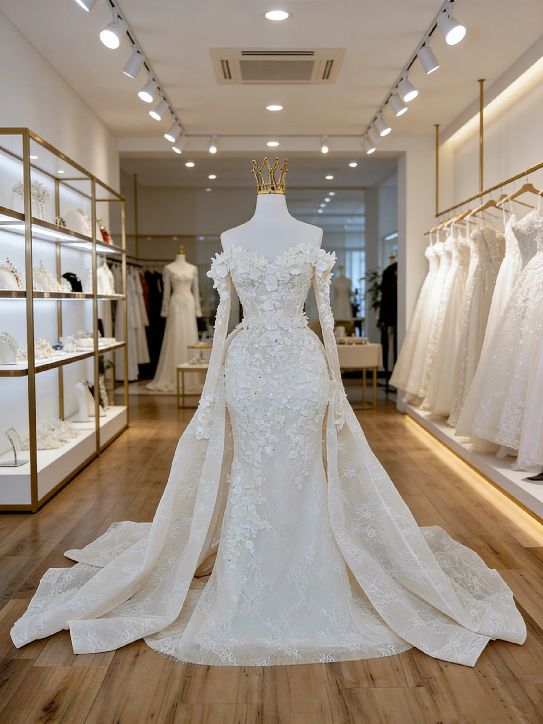 

Mermaid Lace 3D Decal Princess Wedding Dress Sexy Off The Shoulder Detachable Train Bride Dress Vestido De Noiva Customized