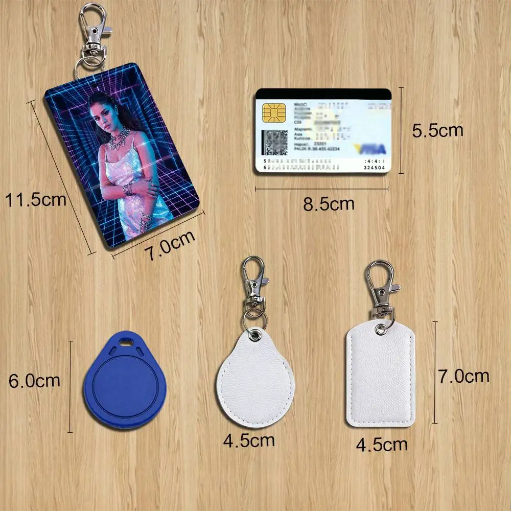 S-Selena Singer G-Gomez Card Case Leather Card Holder Keychain Key Ring Door Access Tags ID Card Case Keychain