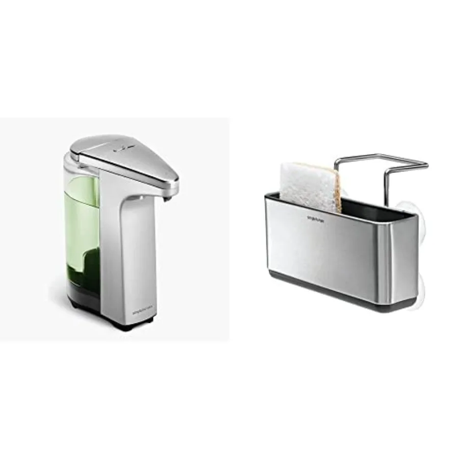 

Touch-Free Sensor Liquid Soap Pump Dispenser with Soap Sample, Nickel and Slim Sink Caddy Sponge Holder, Stainless Steel