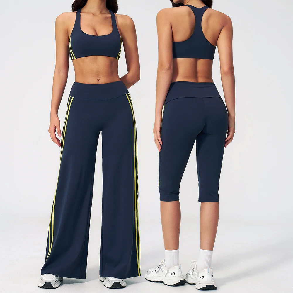Yoga Set 2PCS Sportswear Women's Tracksuit Workout Outfits Gym Clothing High Waist Capri Pants Athletic Wear Fitness Sports Suit