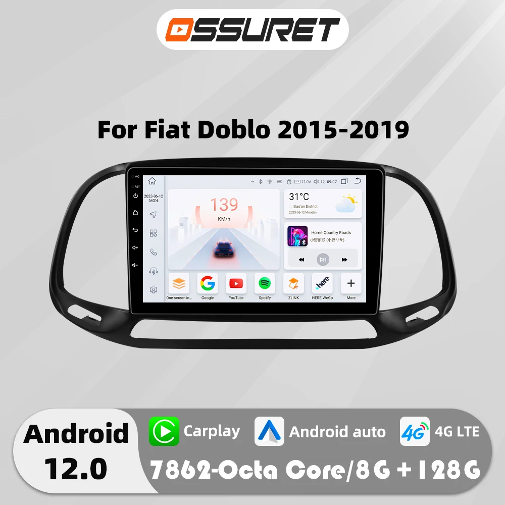 Android 13 Car radio multimedia Video player For Fiat Doblo 2015-2019 4G Carplay GPS navi Stereo 2din WIFI touch screen Audio FM