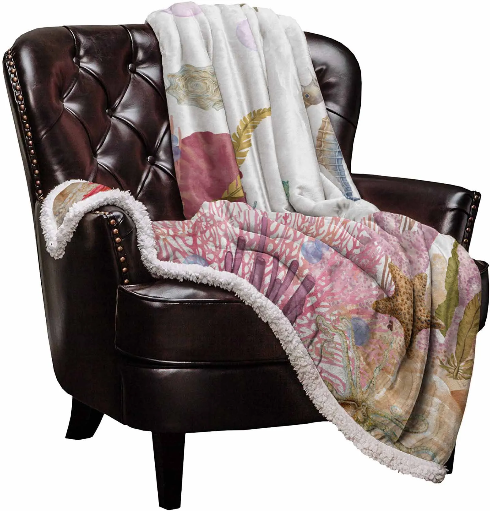 Sea Life Seahorse Coral Summer Cashmere Blanket Winter Warm Soft Throw Blankets for Beds Sofa Wool Blanket Bedspread