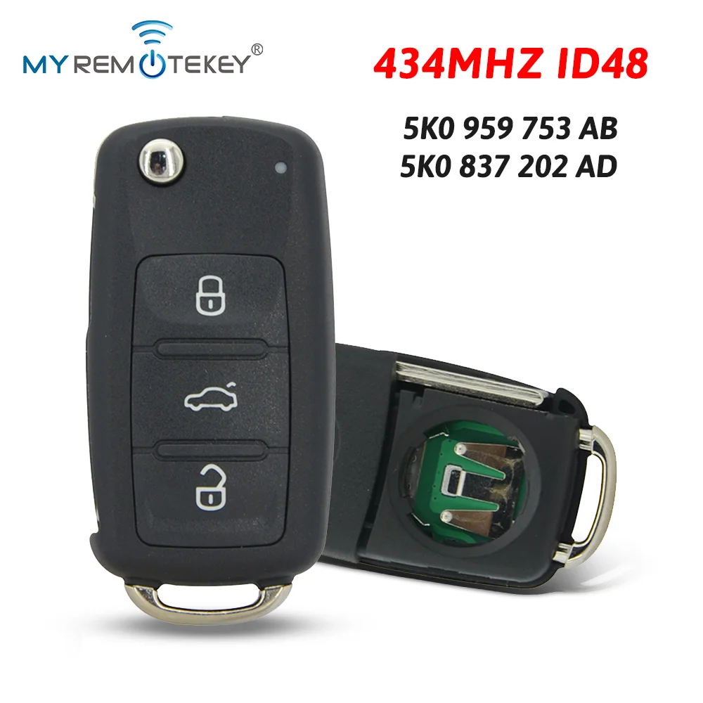 Пульт дистанционного управления myremotekey PN 5K0959753AB 5K0837202AD, ключ HU66, 434 МГц, ID48, ASK для VW Passat, Polo, Golf, Jetta, Beetle, Tiguan, Skoda 2012 года выпуска.