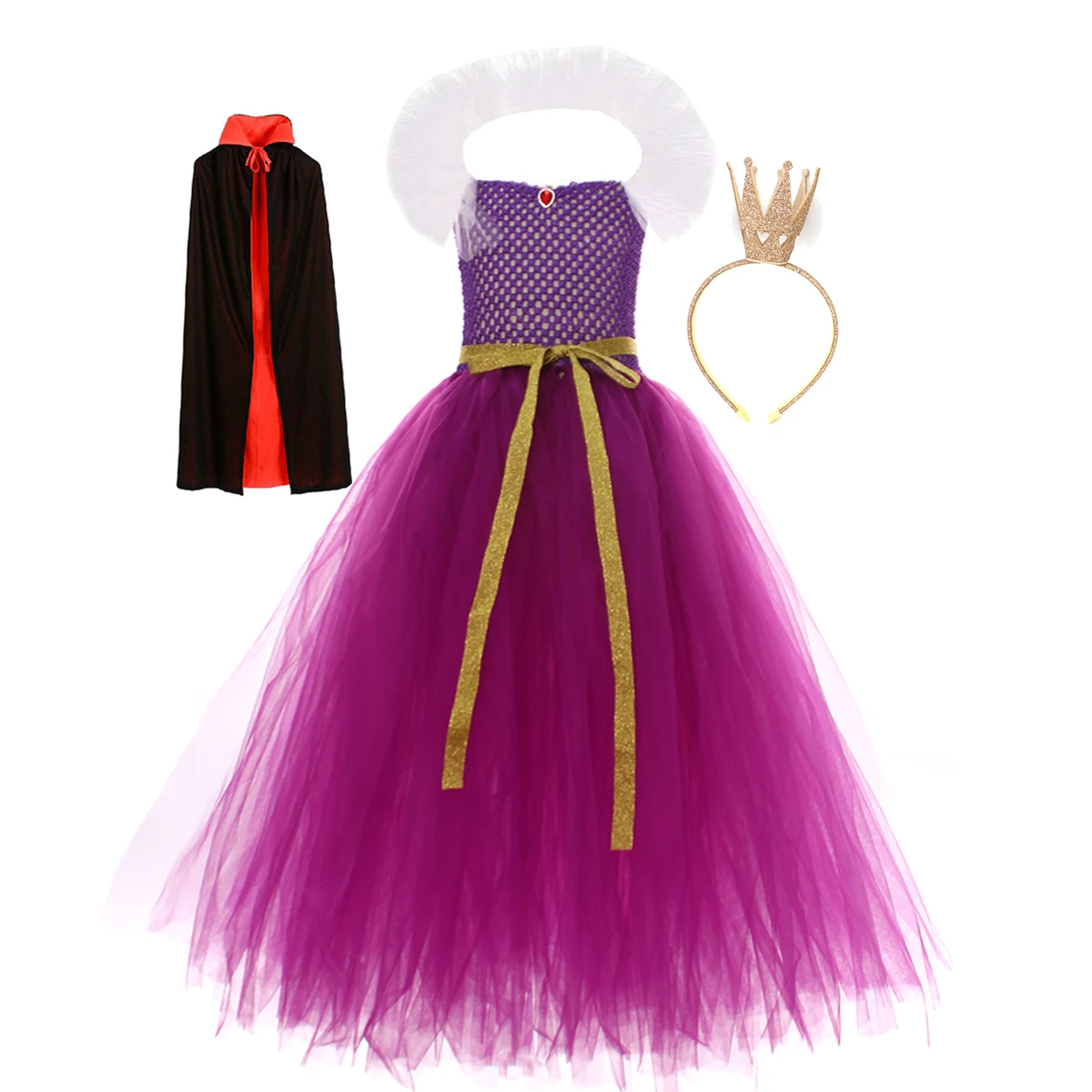 Evil Queen Halloween Snow White Inspired Costume Girls Wicked Witch Fancy Tutu Dress with Cape Fairy Tale Kids Cosplay Clothing