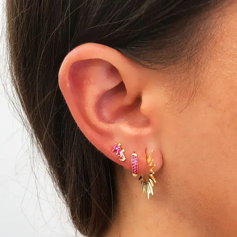CRMYA Red Zircon Drop Earrings For Women Gold Plated Women\'s Wedding Ear Cuffs Hoop Stud Earrings 2022 Jewelry Wholesale
