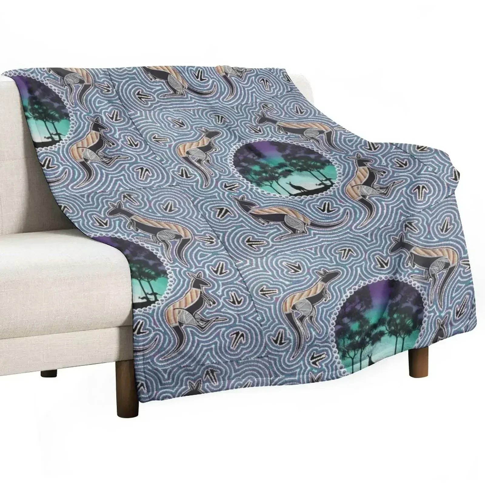 Kangaroo dreaming Dawn hunting Throw Blanket Camping Loose Sleeping Bag Sofa Cute Summer Beddings Blankets