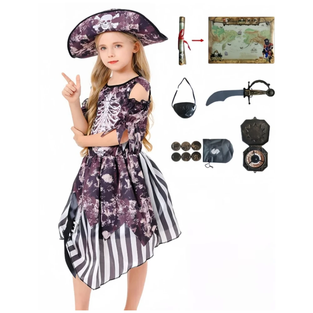 

Pirates Cosplay Costume Full Sets Dresses Uniforms for Girls Kids Outfit Halloween Carnival Party Performance Clothes Roleplay