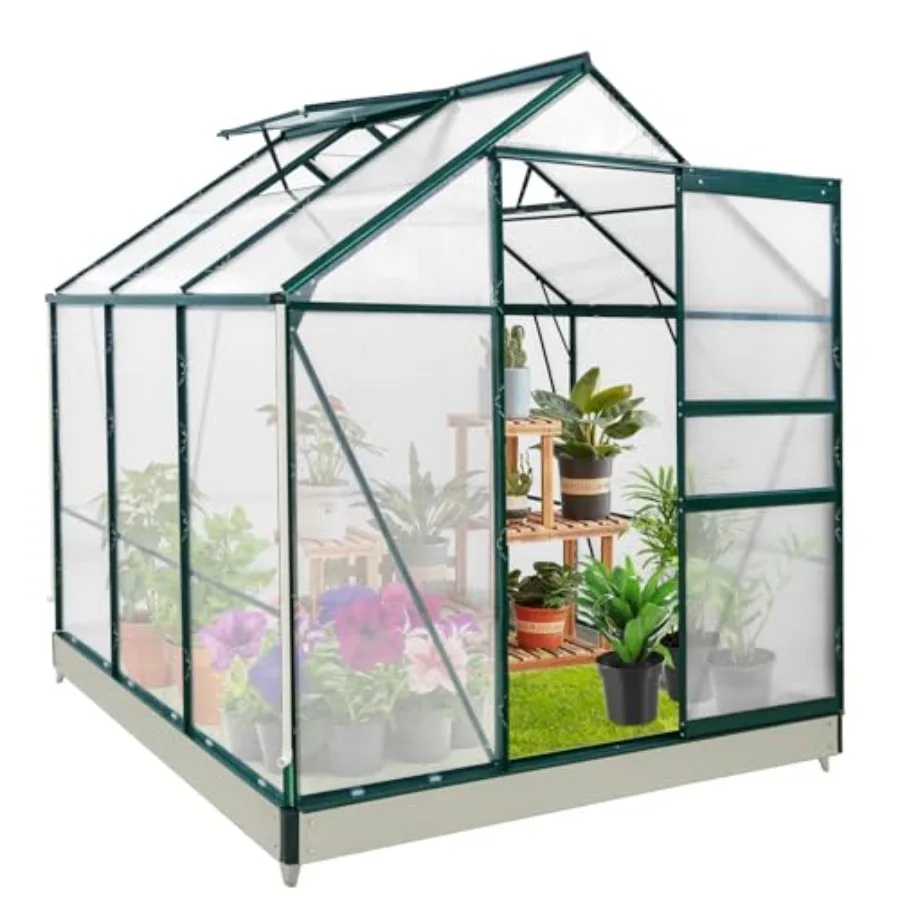 

EAGLE PEAK 6x6x7 Outdoor Walk-in Hobby Greenhouse with Adjustable Roof Vent Rain Gutter Base and Anchor Polycarbonate Aluminum