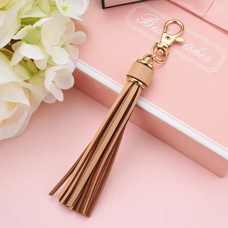 33 Colors Creative PU Leather Tassels Keychain Charms Car Keyring Pendant For Women Child Bag Tassels Trinket Jewelry Gift