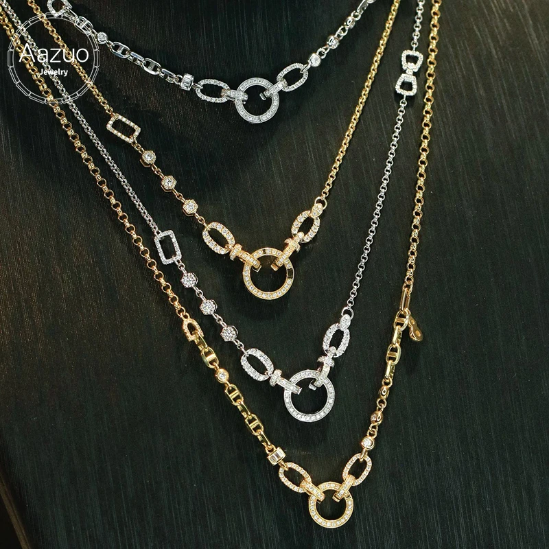 

Aazuo 18K Yellow Gold Necklace for Women with Real Natural Diamond Instagram Style Luxury Jewelry Solid Chain for Senior Banquet