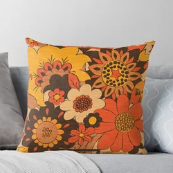 Retro 70s Flower Vase, Orange, yellow, Brown Throw Pillow Pillow Cases Cushions Cover Pillowcase