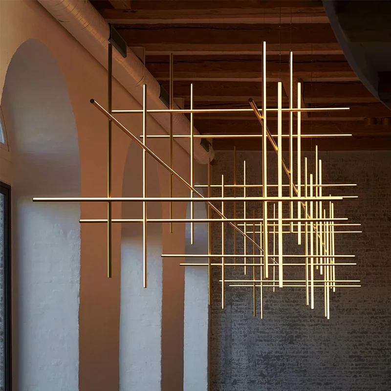 Modern Italy Replica Design Tube Rods Pendant Light Chandeliers For Living Room Staircase Hotel Villa Large LED Suspension Lamps