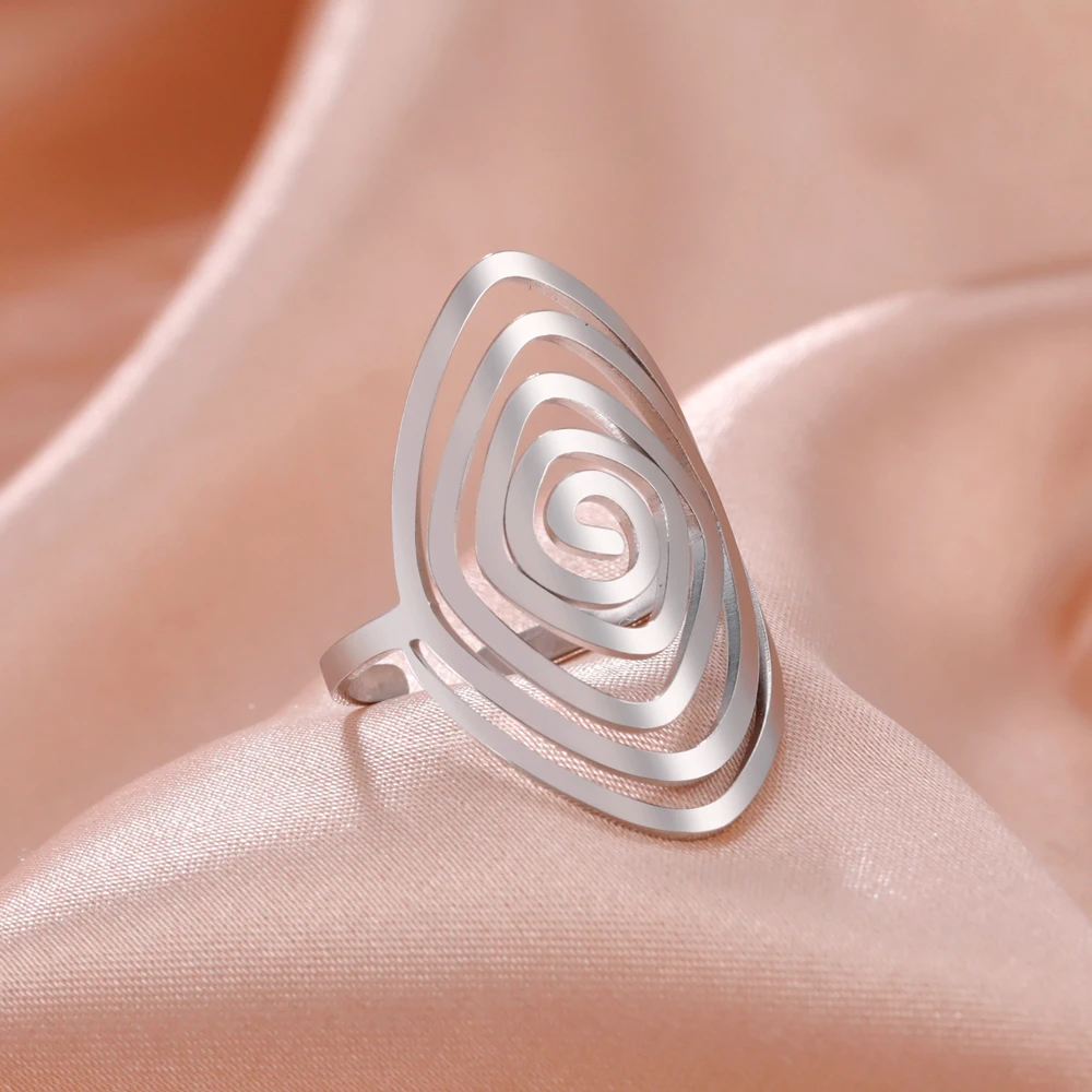 COOLTIME Geometric Spiral Adjustable Rings for Women Stainless Steel Statement Finger Rings Jewelry Party Wedding Birthday Gift