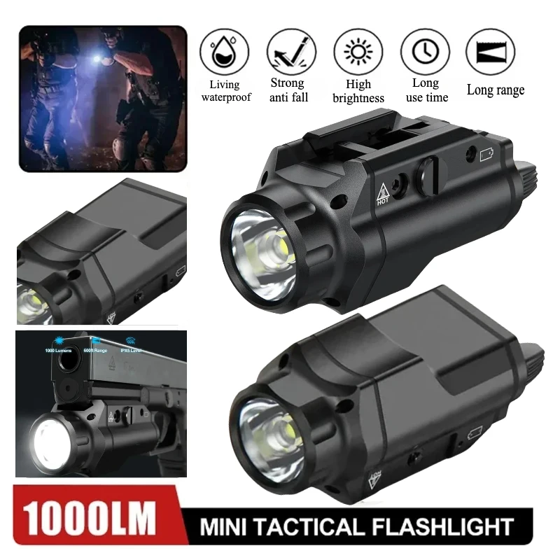 1000 Lumen Powerful Tactical Metal LED Flashlight Rail Mounted Quick Release Weapon Gun Light Outdoor Hunting Fit 20MM Rail