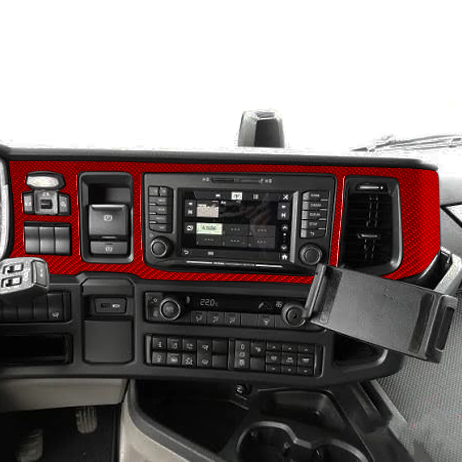 For Scania R Series 2019-2024 Red Carbon Fiber Main Central Dashboard Screen Full Panel Trim Set Car Interior Decor Stickers