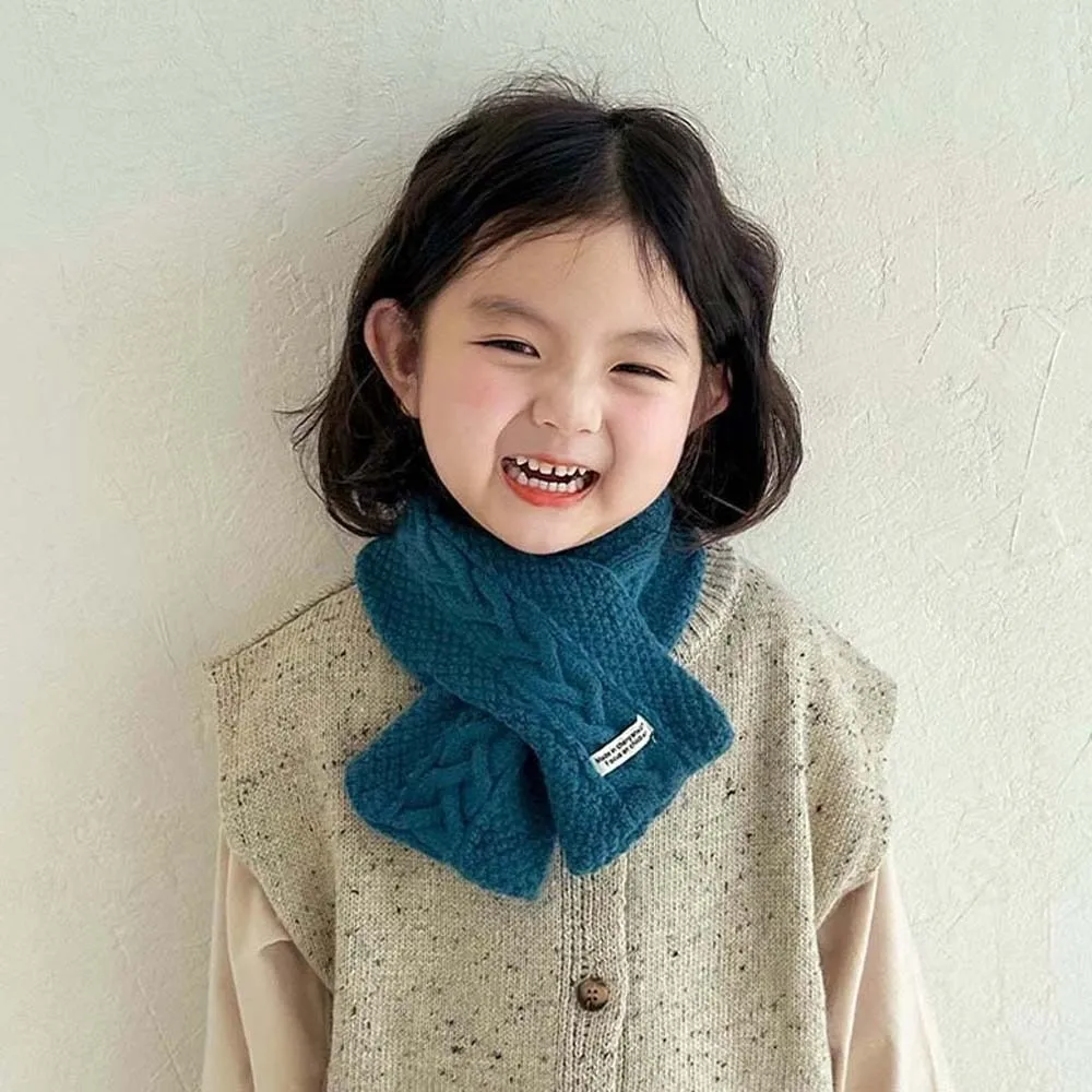 Fashion Elastic Children Knitted Scarf Solid Color Trendy Kids Woven Neckerchief Korean Style Soft Winter Cross Muffler Warmer