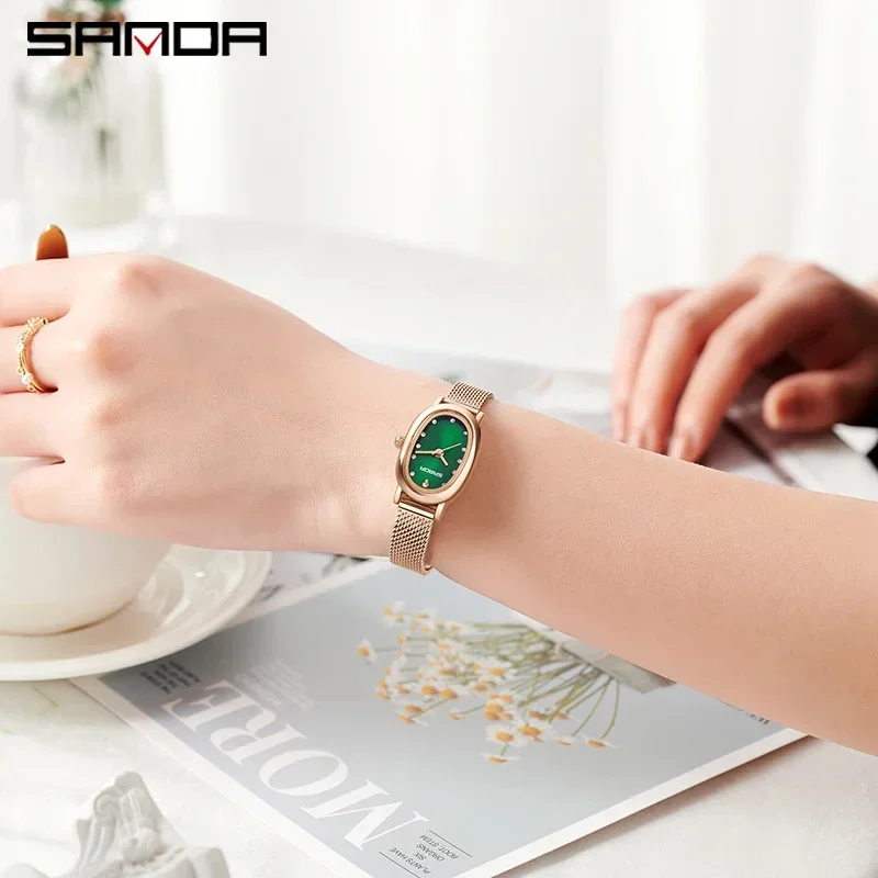 SANDA Top Brand Ladies Elegant Oval Dial Quartz Business Classic Simplicity Watch Waterproof Sports Women Bracelet Reloj Mujer