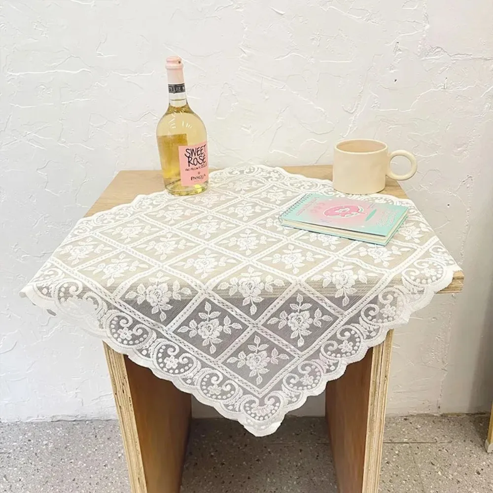 Retro Rustic Lace Tablecloth White Flower Embroidered Home Dust-proof Cover Decorative Table Cloth Home