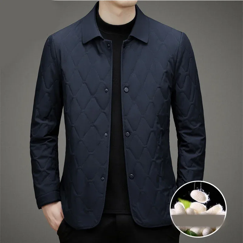 

Men's Autumn and Winter Outerwear with a Lapel for Warmth and Casual Thin Cotton Jacket Middle-aged