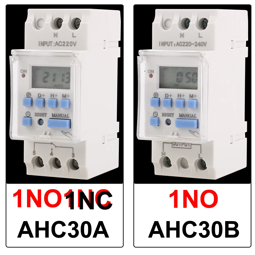 AHC30A New Type Din Rail 2 wire Weekly 7 Days Programmable Digital TIME SWITCH Relay Timer Control AC 12V 24V 110V 220-240V 40A