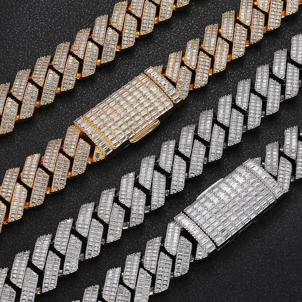 Hip Hop Bracelet 20mm Double Row T Square Zircon Diamond Cuban Chain Men's Necklace Wholesale