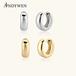 ANDYWEN 925 Sterling Silver 7.8mm Square Thick Hoops Thickness Huggies Luxury Plain Jewels Wedding Europeans Jewels For Women