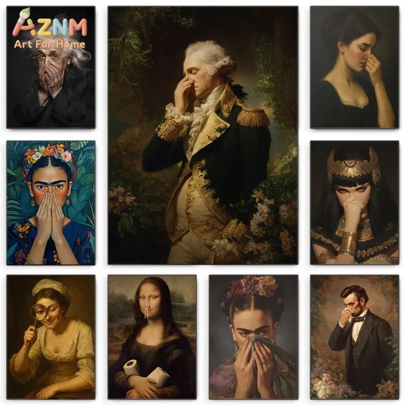 Famous People Funny Bathroom Canvas Poster Einstein Washington Frida Mona Lisa Smell Bad Toilet Humor Wall Art Restroom Decor