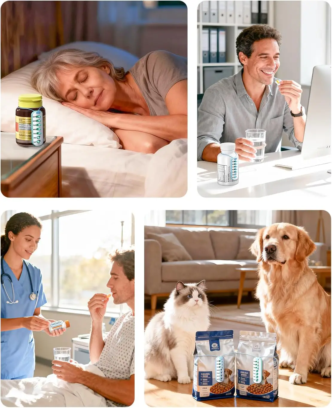 Labelife 2 Pack Pill Reminder, Lanyad or Sticker Pill Tracker, Work with Most Bottles, Reusable Medication Tracker Replacement