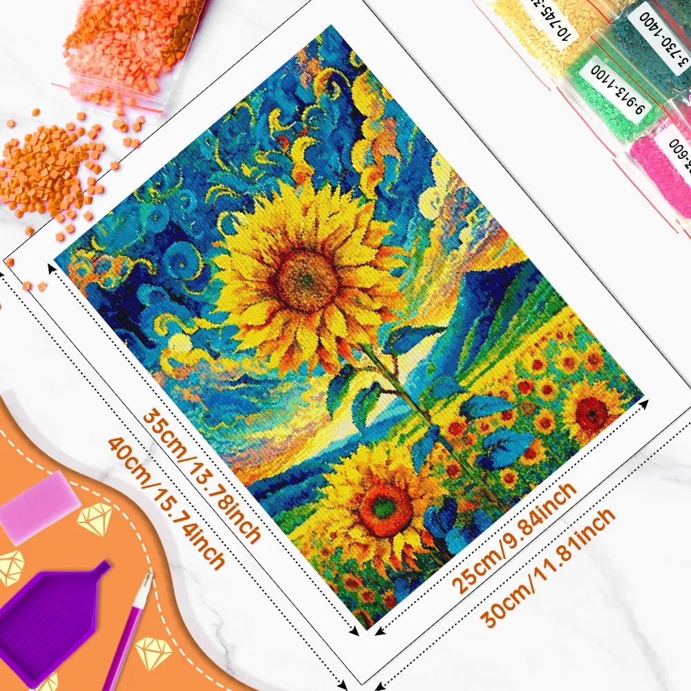 Huacan New Arrivals Diamond Painting Starry Sky Sunflower Field Diamond Embroidery Flower Landscape Decorative Paintings