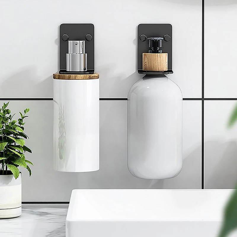 1PC Stainless Steel Soap Bottle Holder Wall Mounted Punch-free Storage Rack Bracket Hands Sanitiser Dispenser Shelf【Homeclub】