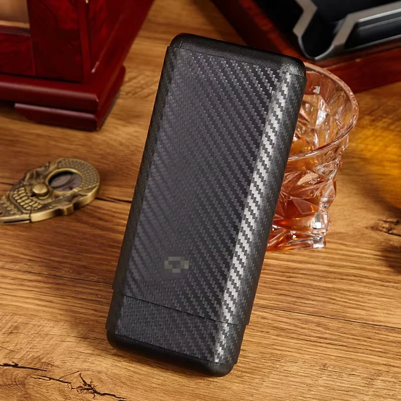 

Carbon Fiber Cigar Case Travel 3 Tube Portable Wood Cigar Box Black Cigar Humidor Cedar Wooden Cigarette Holder Free Shipping