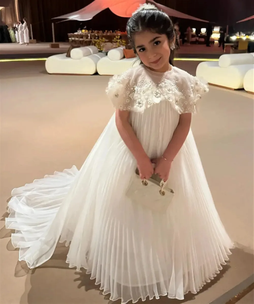 Gaun Gadis Bunga Elegan untuk Pernikahan Applique Bunga Panjang Selantai Gaun Komuni Pertama Pesta Ulang Tahun Putri Disesuaikan