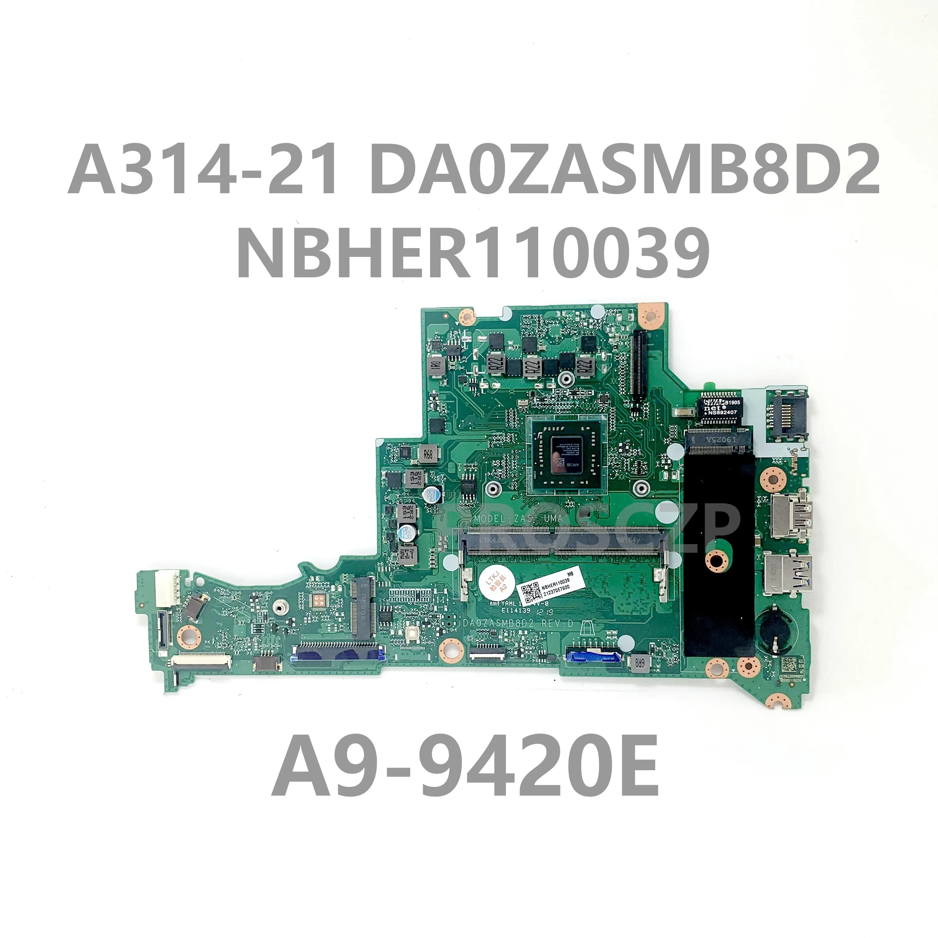 Placa base DA0ZASMB8D2 para portátil Acer A314-21, placa base NBHER11003 con CPU de A315-21, 100% probado completamente, OK