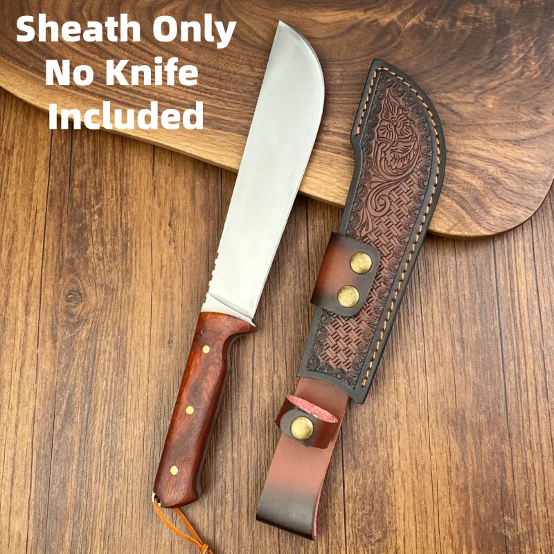 Vintage Woven & Floral Emboss Split Cowhide Knife Sheath Brass Rivet Waist Belt Tool Scabbard Sheath Only No Knife Included