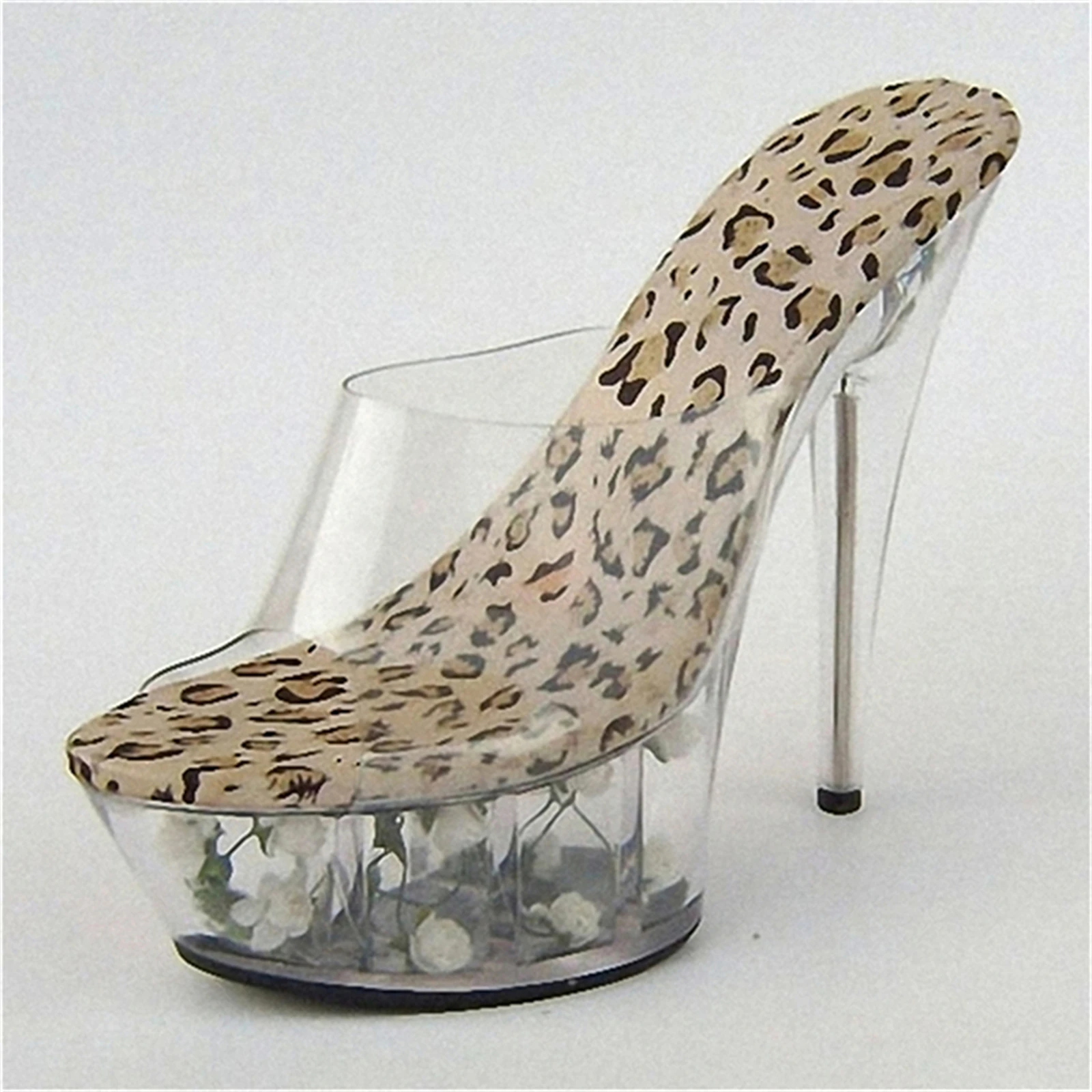 

​15CM Animal Print Platform Heels, Zebra/Cow/Leopard Pattern Mules with Flower-Filled Clear Chunky Sole & Stiletto Heel