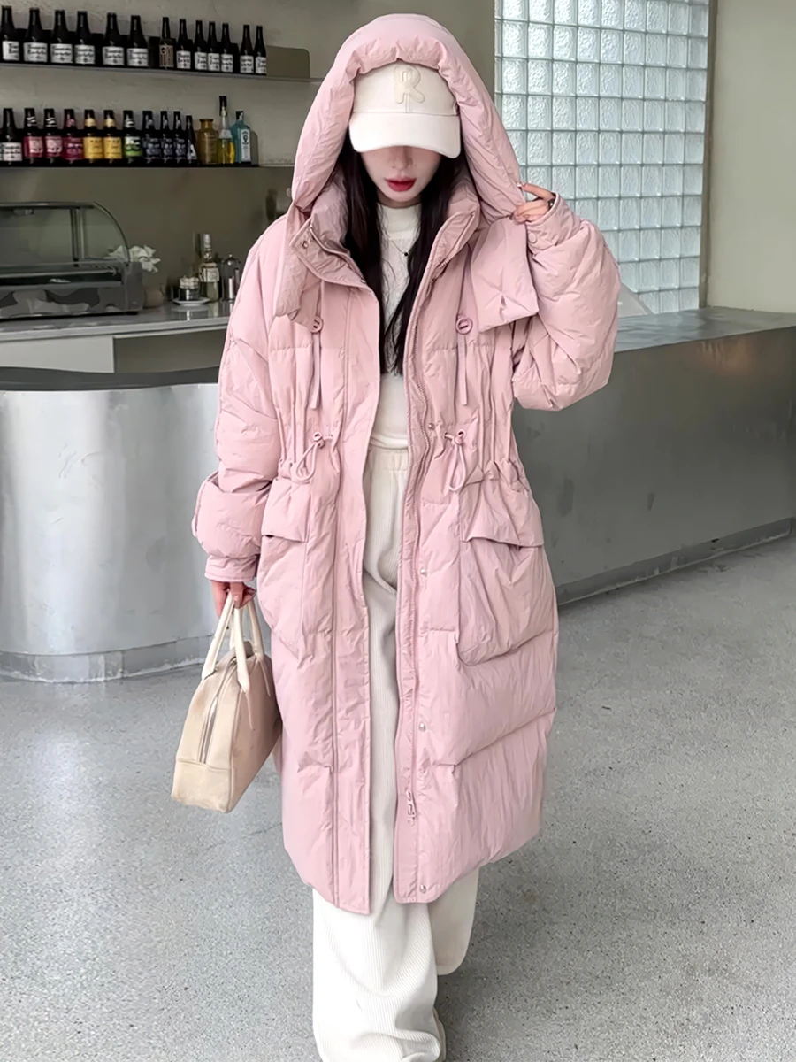Cappotto invernale da donna in piumino bianco con piumino Jaet lungo con cappuccio Pane Sle Faionable Commute Sle