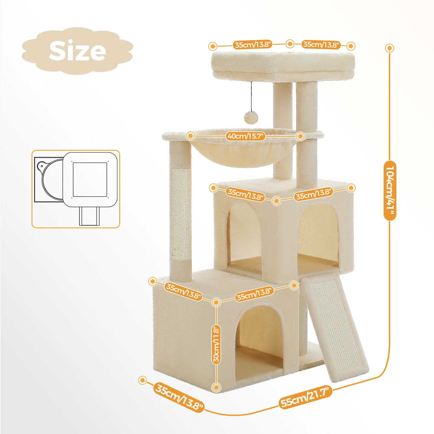 Grote kattenboom voor binnenkatten, kattentoren op meerdere niveaus met sisal krabpaal, 2 ruime appartementen, kattenkrabpad, kattenspeelgoed - afbeelding 1