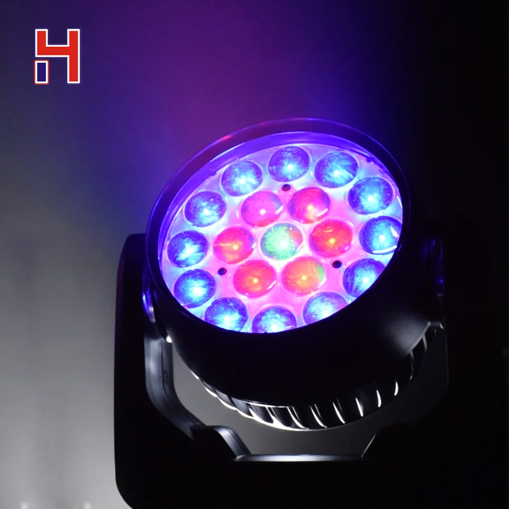 LED Moving Head DJ Lights 19*15W lyre Zoom Wash Rotating DMX Spot Lighting RGBW Full Colors Beam For Disco Party Bar Dance Floor