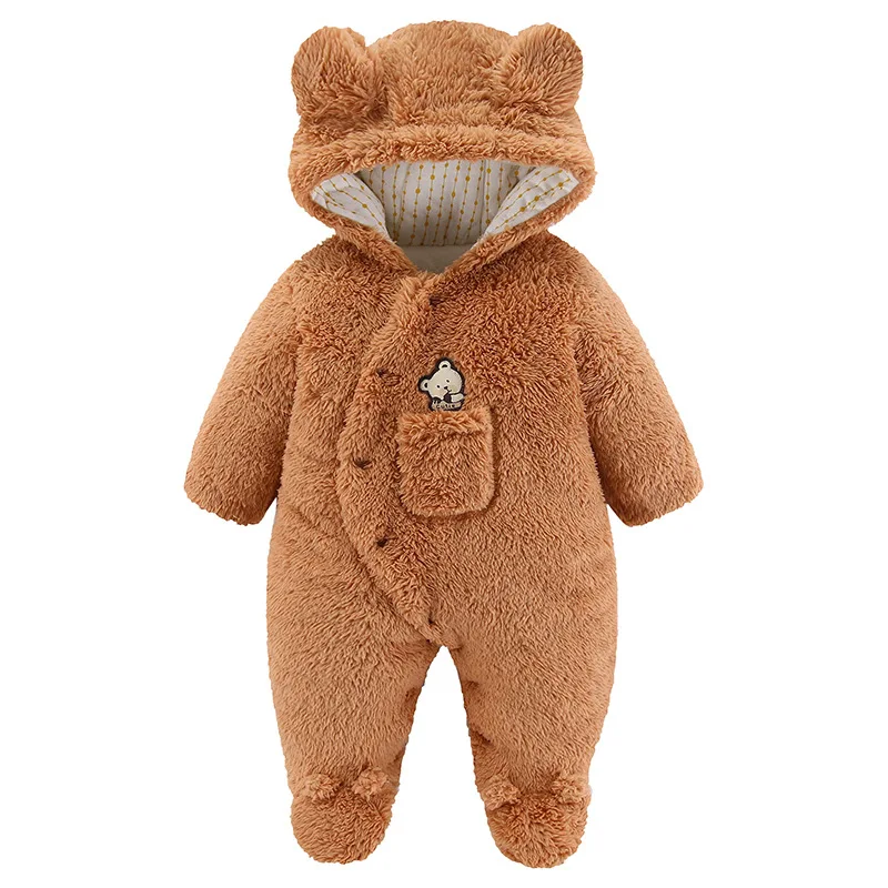 Cute Plush Bear Baby Boy Romper Infant Girl Overall Jumpsuit Spring Autumn Hooded Baby Rompers 0 3 6 9 12 Months Newborn Clothes