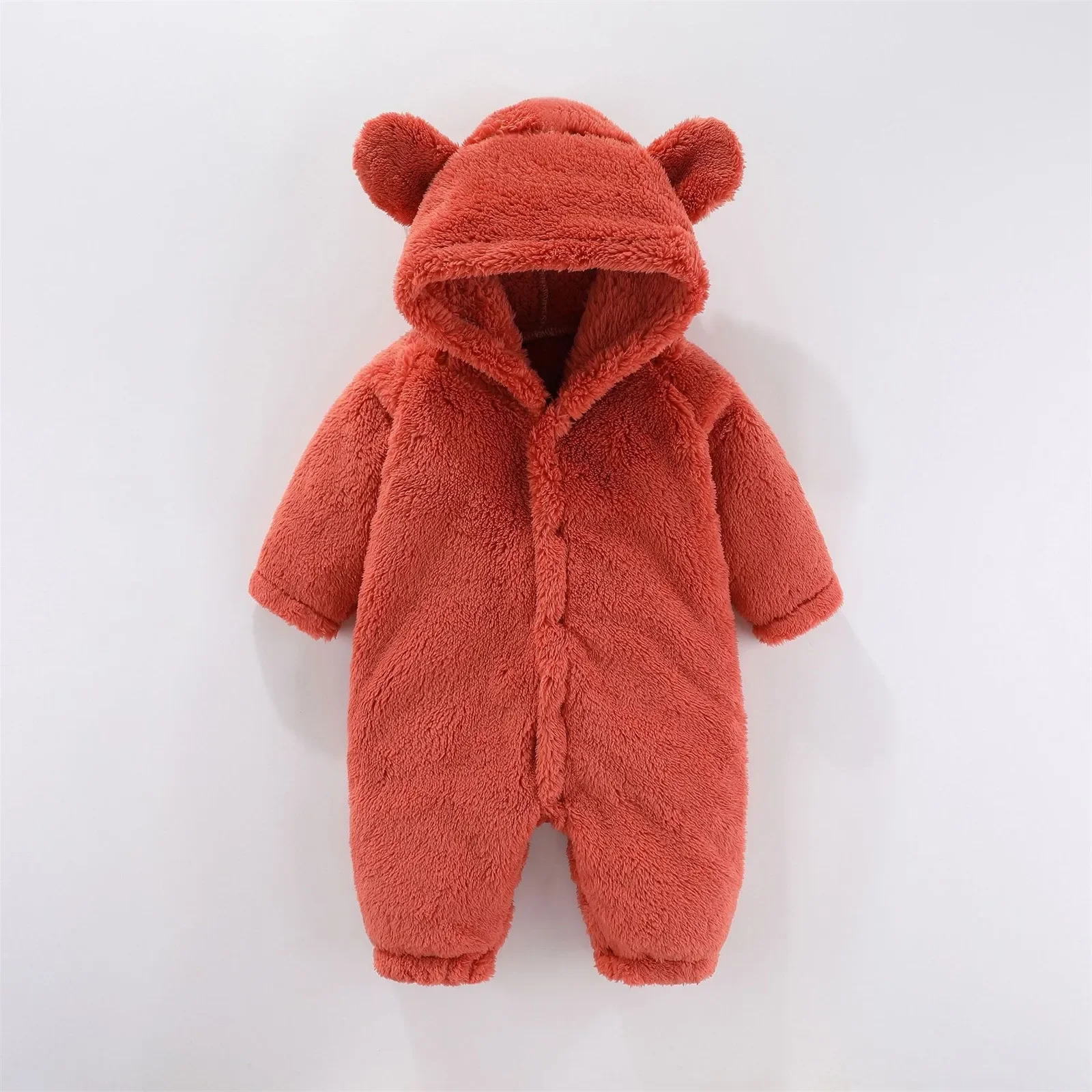 Newborn Baby Boys Girls Bear Hooded Romper Toddler Jumpsuits Winter Warm Thicken Plush Rompers 0-12Month Baby Bodysuit Clothes