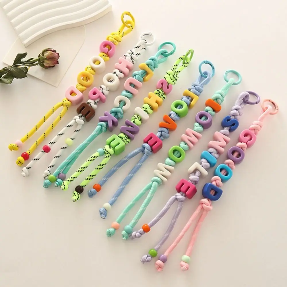 Fashion Lucky Letter Acrylic Beads Keychain Anti-Lost Colorful Mobile Phone Lanyard Handmade Bag Hanging Car Keyring Bag Pendant