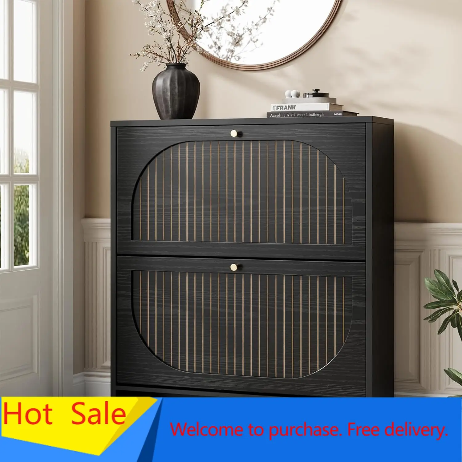 

Arch-Chic Shoe Cabinet for Entryway, Modern Mid-Century Shoe Storage Cabinet with Fluted, Narrow Shoe Rack with Adjustable Shelv