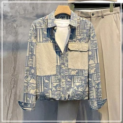 2024 Spring Autumn Trend Vintage Personality Loose Turn-down Collar Printing Long Sleeved Jacket Workwear Korean Men's Shirts