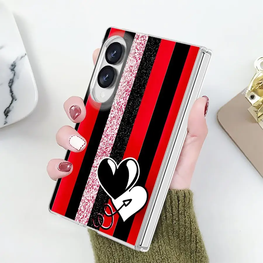 Phone Funda Case for Samsung Galaxy Z Fold 8 PC Hard Luxury ZFold8 ZFold 8 Striped Heart Motif
