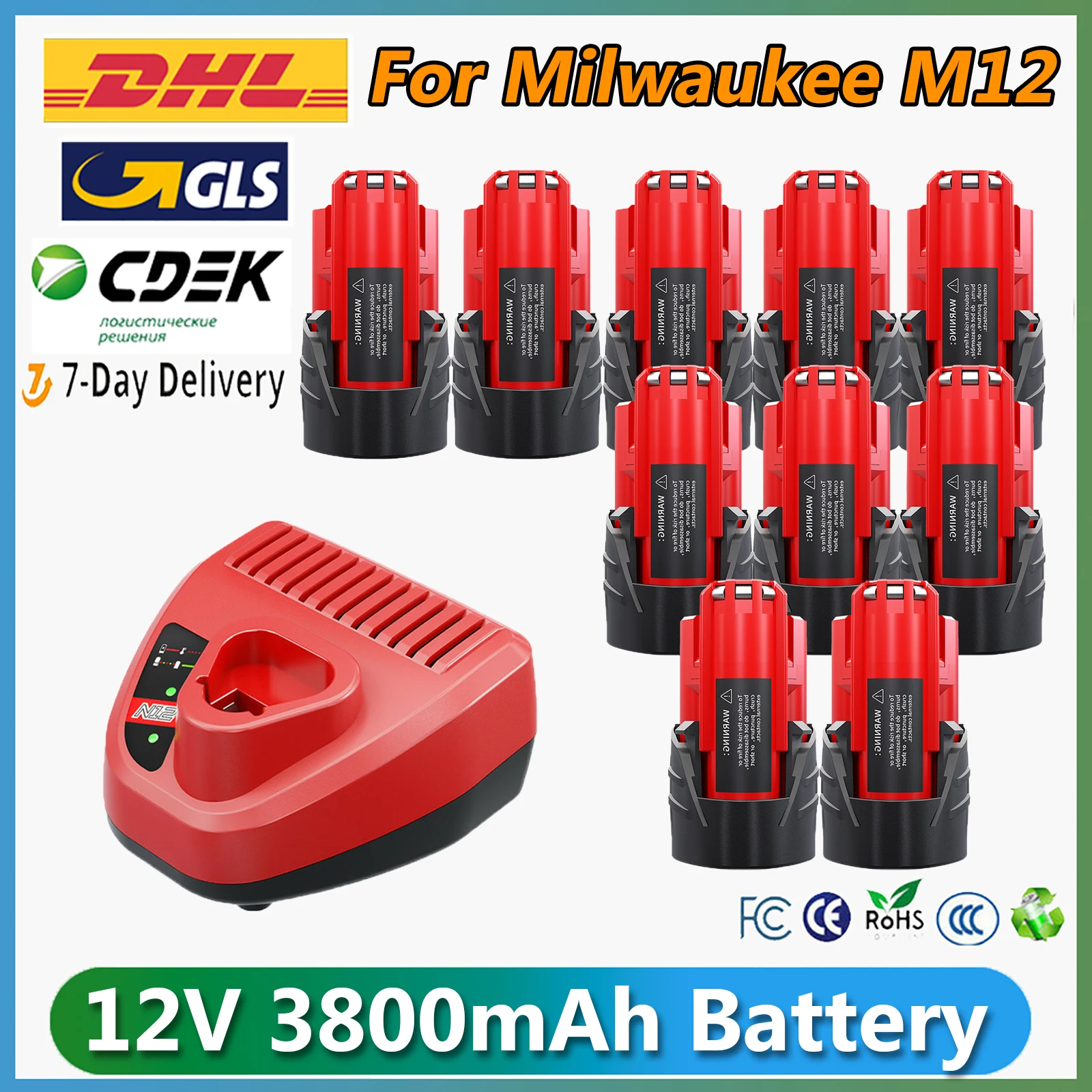 3800mAh Battery For Milwaukee M12 Rechargeable Battery 3.8Ah For 12V Cordless Tools 48-11-2402 48-11-2411 48-11-2401 MIL-12A-LI