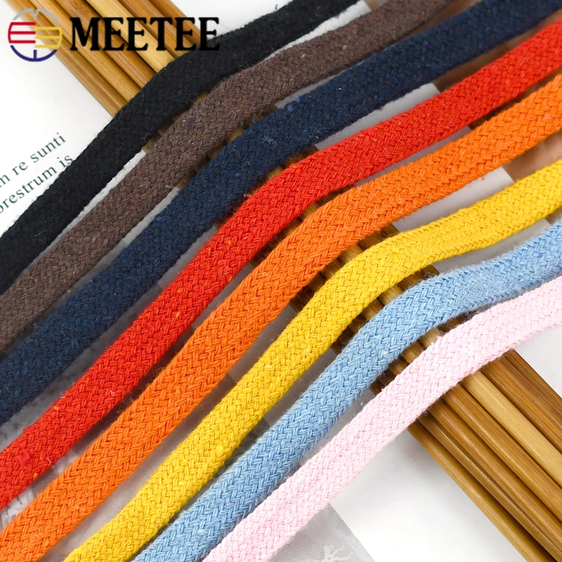 10-30Meters 10mm Colored Cotton Rope Flat Hollow Cord Sports Pants Waist Drawstring Decor Shoelace DIY Garment Accessories