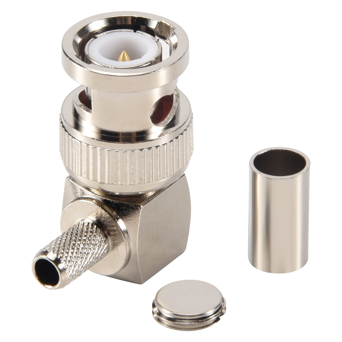 Crimpagem de ângulo reto de plugue macho BNC para conector adaptador coaxial RF RG58 RG400 RFC195, silverJAS